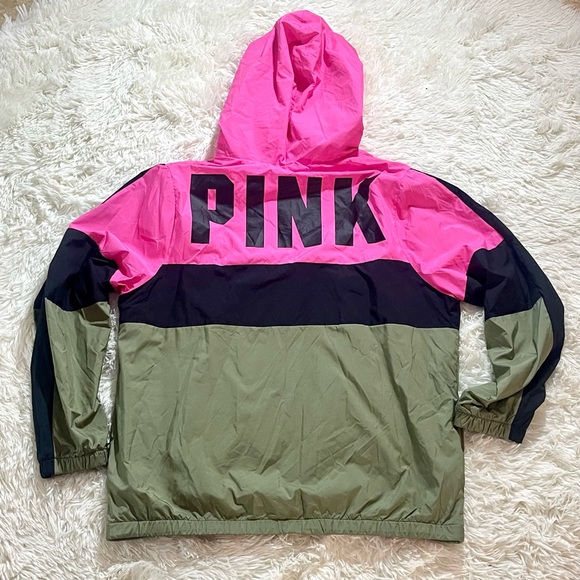 PINK Victoria's Secret Jackets & Blazers - SOLD Victoria’s Secret Pink Pockets Oversized Logo Spellout Colorblock Neon